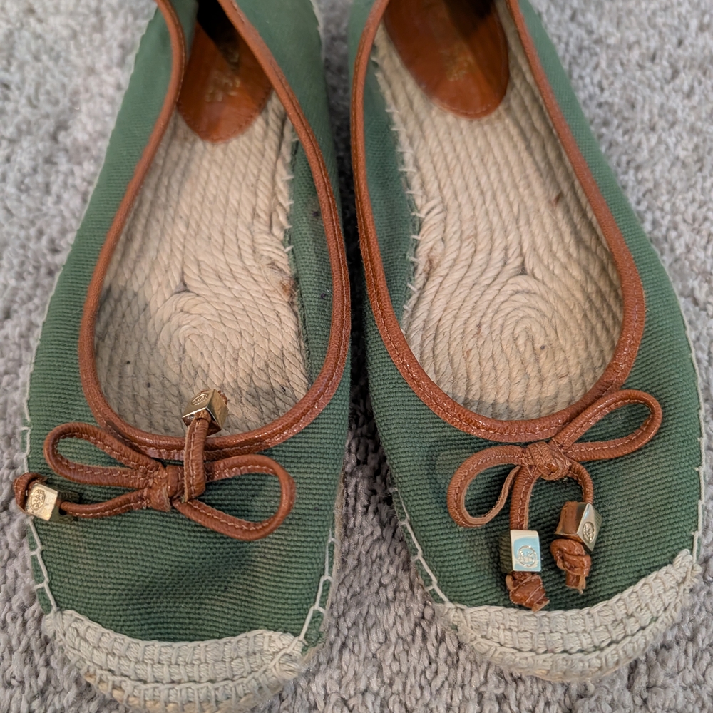 Michael Kors Green Espadrille Flats with Brown Trim